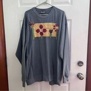 Upcycled Comfort Colors Sweatshirt with floral embroidered appliqué